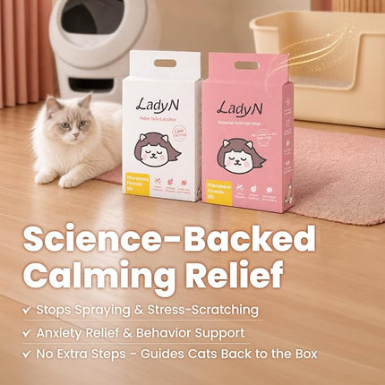 Lady N Cat Attract Tofu Cat Litter, Calming Pheromone Low-Track Pellet 9lb