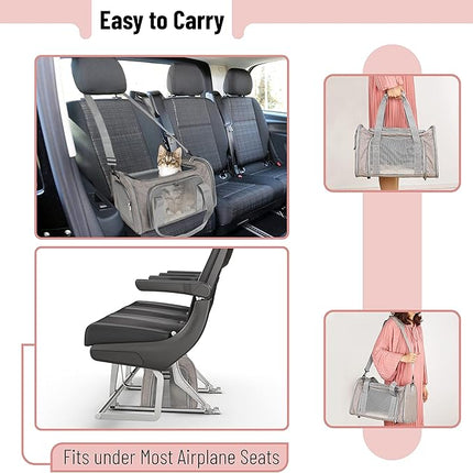 Soft-Sided Cat/Dog/Pet Carrier, Collapsible Pets Travel Carriers for Big Cats/Small Dogs with Shoulder Strap & Removable Mat, Mesh Puppy Carry Bag, Up to 16 Lbs, TSA Airline Approved(Gray)