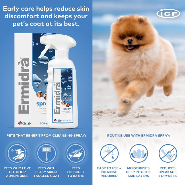 Ermidra Dog & Cat Skin Spray, No-Rinse Rehydrating Leave-In, 300 ml