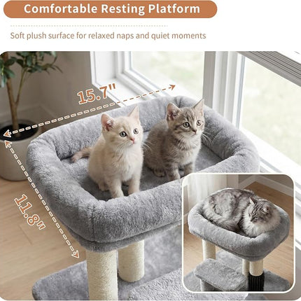 Heybly Cat Scratching Post with Grooming Brush & Gentle Step, HSP001SW Light Gray