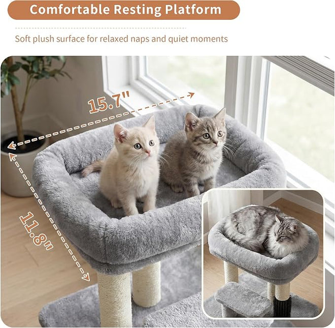 Heybly Cat Scratching Post with Grooming Brush & Gentle Step, HSP001SW Light Gray