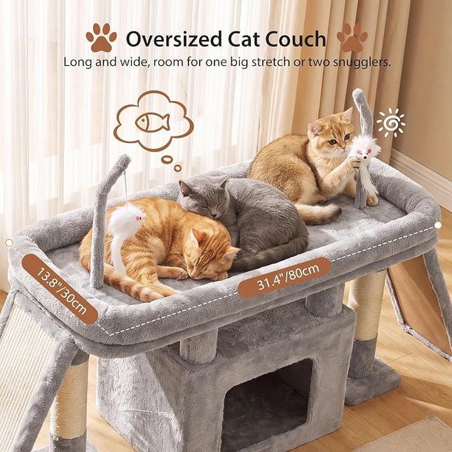 Heybly Cat Tree Extra-Long & Stable 2 Adjustable Scratch Boards, Light Gray