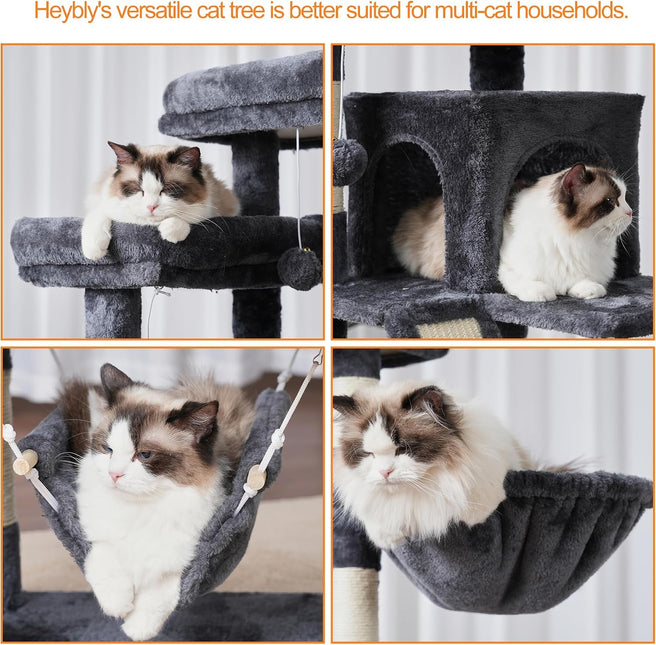 Heybly Cat Tree, 71-Inch-Tall Tower for Indoor Cats with 2 Perches HCT034G