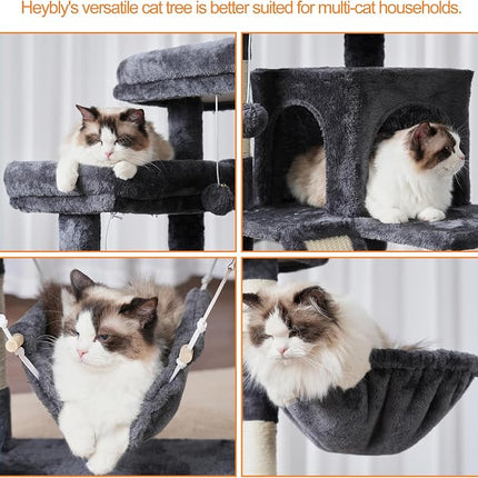 Heybly Cat Tree, Doodle Tower 180 cm, 2 Platforms, 2 Sleepers, 2 Hammocks, Dark Grey HCT034G