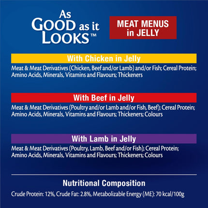 FELIX As Good As It Looks Adult Wet Cat Food Meat Menus in Jelly 60x85g