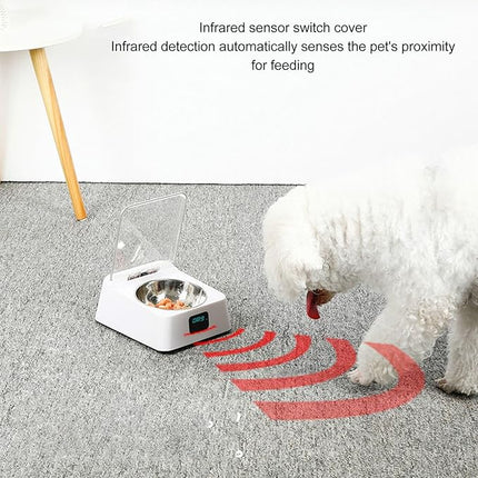 Smart Pet Feeder, Infrared Sensor Switch Cover Cat Feeder, Battery Powered Intelligent Automatic Opening Lid Dog Feeder, Pet Food Dispenser for Pet, Cat and Dog, Dishwasher Safe