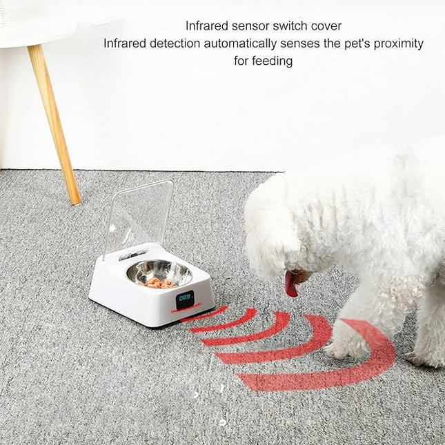 Smart Pet Feeder, Infrared Sensor Switch Cover Cat Feeder, Battery Powered Intelligent Automatic Opening Lid Dog Feeder, Pet Food Dispenser for Pet, Cat and Dog, Dishwasher Safe
