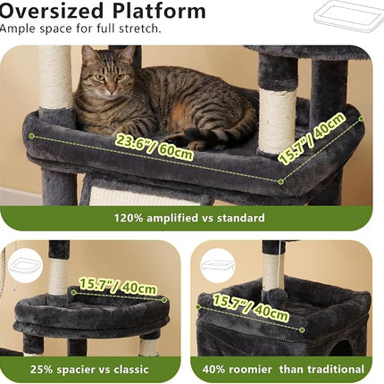 Heybly Cat Tree, 184 cm Anti-Tip Cat Tower for Large Cats, All-in-One,Smokey Grey