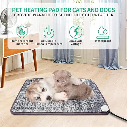 Pet Heating Pad for Dog Cat - 45x45cm Small Heated Pet Bed with Overheating Protect & Bite Resistance Cable