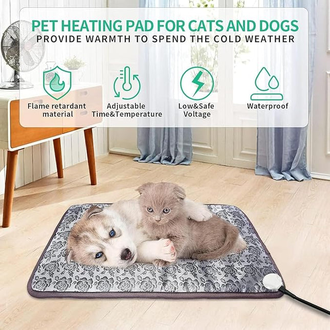Pet Heating Pad for Dog Cat - 45x45cm Small Heated Pet Bed with Overheating Protect & Bite Resistance Cable
