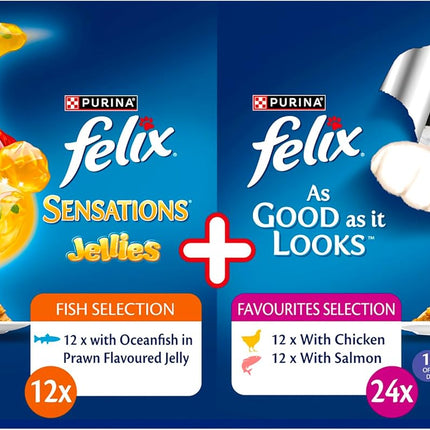 FELIX Adult As Good As It Looks™ & Sensations® Jellies Favourites Selection Wet Cat Food 36x85g