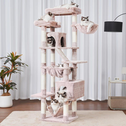 Heybly Cat Tree, 180 cm-Tall Tower for Indoor Cats with 2 Perches, 2 Big Condos, 2 Hammocks, Mushroom