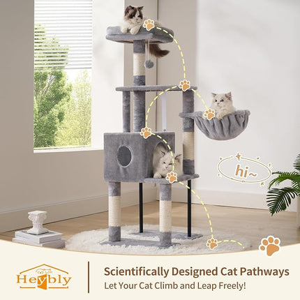 Heybly Cat Tree, 125cm Cat Tower for Indoor Cats,Light Gray
