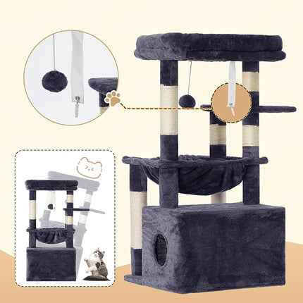 Heybly HCT008SG Cat Scratching Post with Extra Large Soft Cat Basket, Cat Scratching Post with Spacious Cat ,Smoke Grey