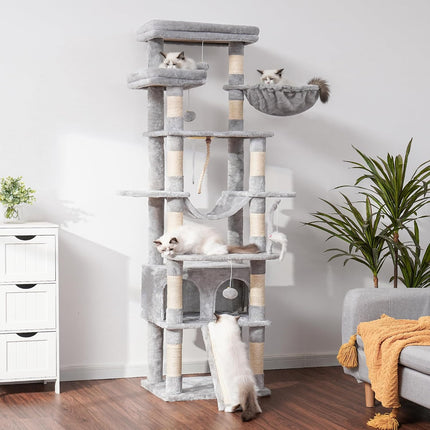 Heybly Tall Cat Tree, 200cm Multi-Level Cat Tower for Indoor Cats,Light Gray HCT033W