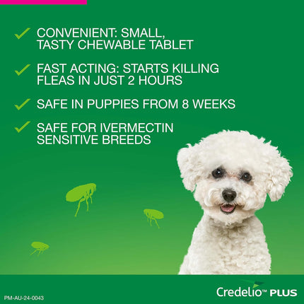 Credelio Plus Dog Flea and Tick Treatment, Single Pack, Ticks, Fleas, Mites, Chewable Tablet for Dogs > 2.8-5.5 kg, 1 Pack