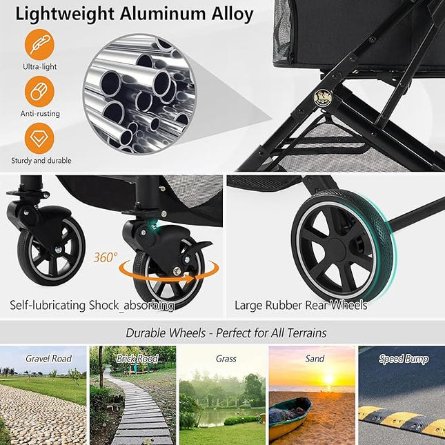 Medium Dog Stroller, Kenyone Pet Stroller for Medium Dogs Up to 55lbs, Lightweight Aluminum Frame, One Click Folding