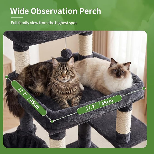 Heybly Floor to Ceiling Cat Tree, Large Cat Tower, 2 Cat Condos, Smoky Gray