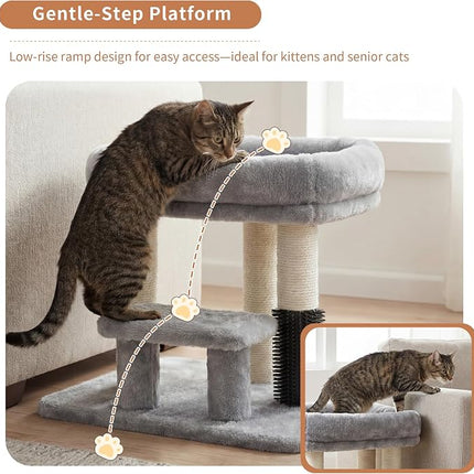Heybly Cat Scratching Post with Grooming Brush & Gentle Step, HSP001SW Light Gray