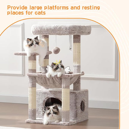 Heybly Cat Tree with Extra Large and Soft Basket, Spacious Bed, Hidden Bed