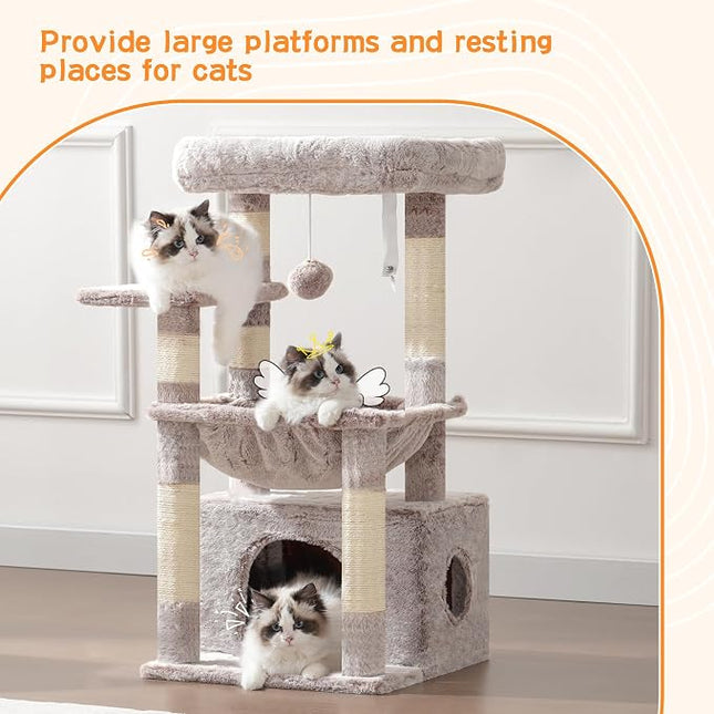 Heybly Cat Tree with Extra Large and Soft Basket, Spacious Bed, Hidden Bed