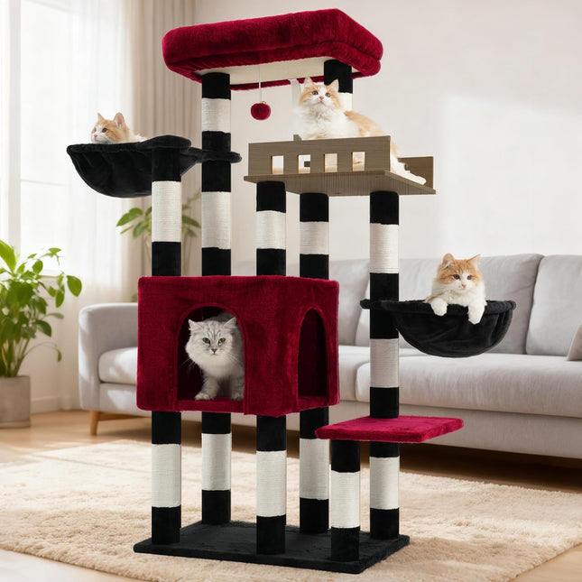 Gitelsnour Sturdy Cat Tree Tower for Large Cats, Big Wooden Perch, GCT023BR