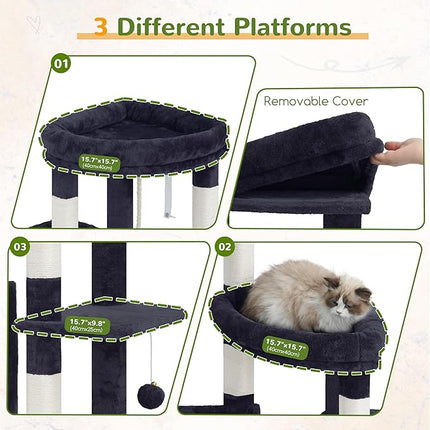 Gitelsnour Sturdy Cat Tree with 3 Large Cat Condos, 3 Platfroms, 71.7'' ,Drak Gray GCT036G