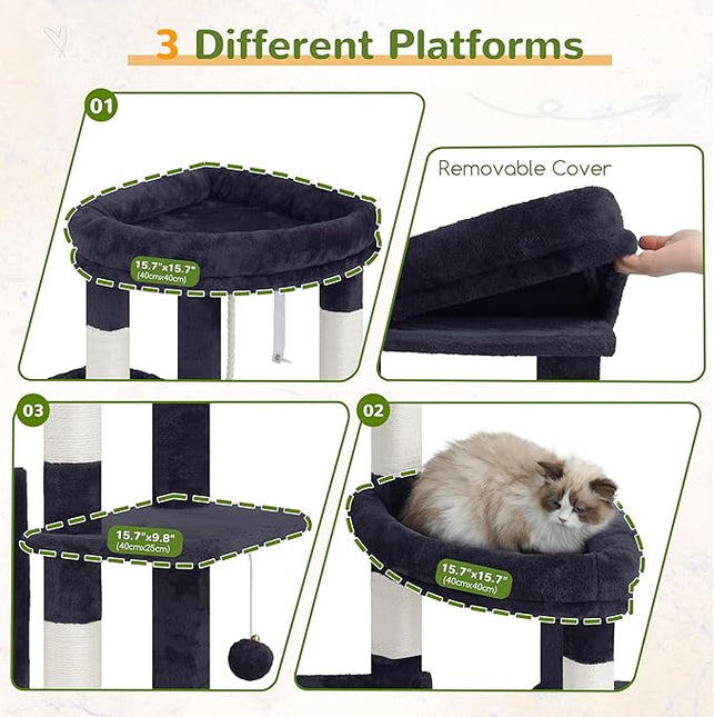 Gitelsnour Sturdy Cat Tree with 3 Large Cat Condos, 3 Platfroms, 71.7'' ,Drak Gray GCT036G