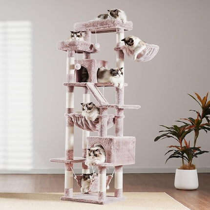 Heybly Cat Tree, 180 cm-Tall Tower for Indoor Cats with 2 Perches, 2 Big Condos, 2 Hammocks, Mushroom