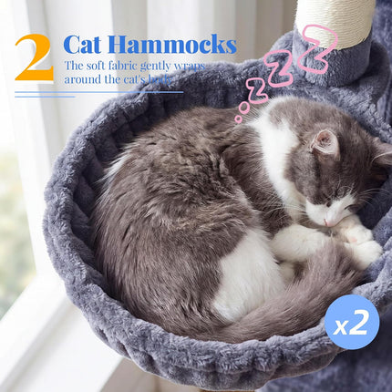 Hey-brother Cat Tree, Multi-Level Tower with 3 Condos, Hairbrush, MPJ035-MG