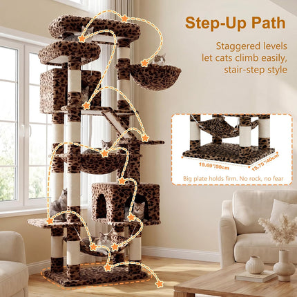 Heybly Cat Tree, 71-Inch-Tall Tower for Indoor Cats with 2 Perches HCT034BW