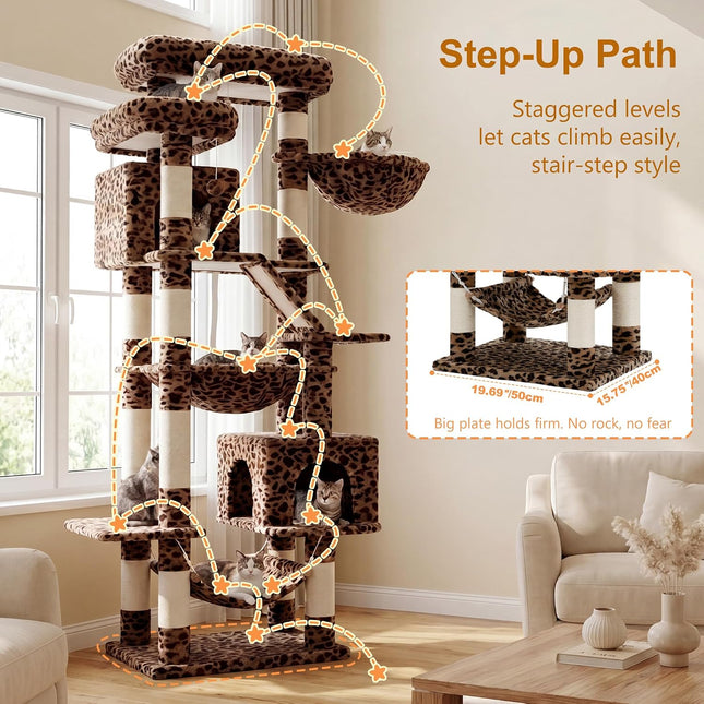 Heybly Cat Tree, 71-Inch-Tall Tower for Indoor Cats with 2 Perches HCT034BW