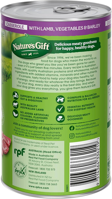 Nature's Gift Adult Wet Dog Food in Can, Casserole with Lamb, Vegetables & Barley 12x700g - Wholesome Mealtime in a Convenient Can, Natural Ingredients with Added Nutrients for Everyday Health