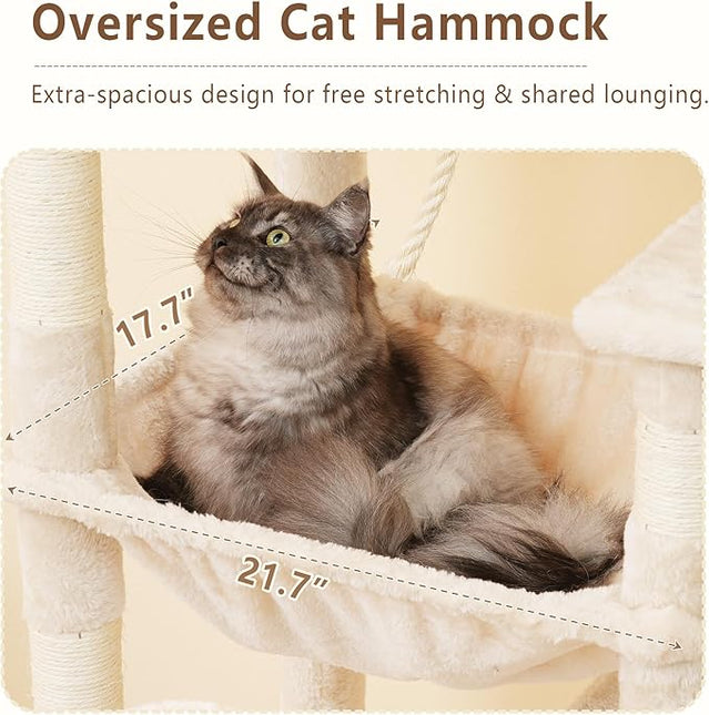 Heybly 64.2" Heavy-Duty Cat Tree for Large Cats, Extra-Large Hammock, Beige