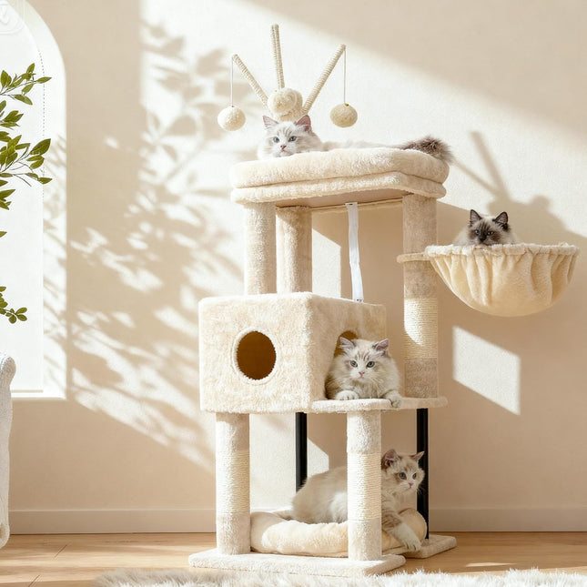 Heybly Cat Tree, 45.3" Cat Tower for Indoor Cats with Large Perch HCT202SM | Beige
