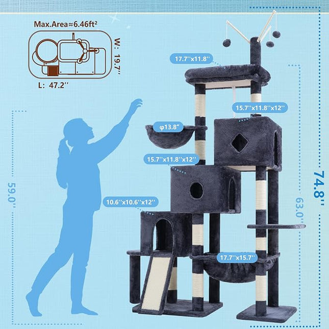 Hey-brother Cat Tree Tower with 3 Condos, Step Climbing Pathway MPJ081G