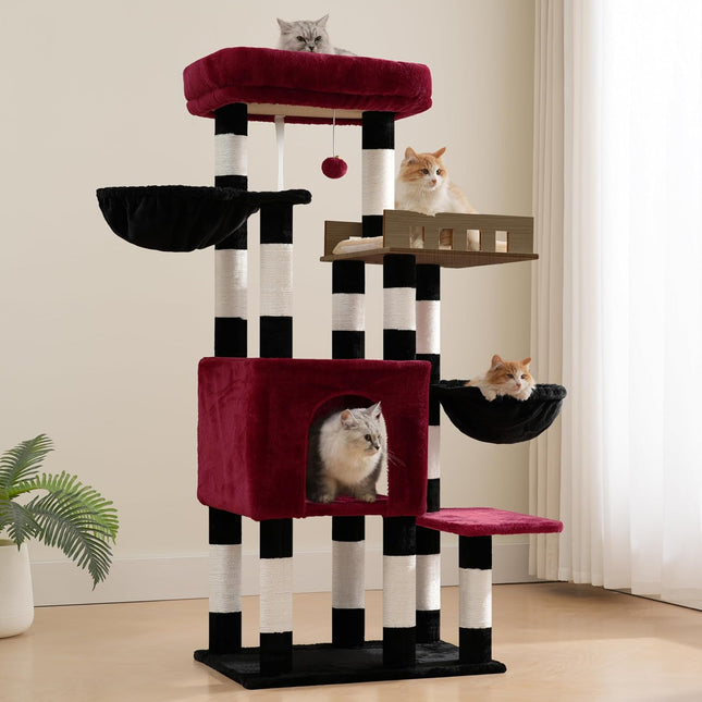 Gitelsnour Sturdy Cat Tree Tower for Large Cats, Big Wooden Perch, GCT023BR