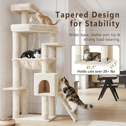 Heybly 64.2" Heavy-Duty Cat Tree for Large Cats, Extra-Large Hammock, Beige