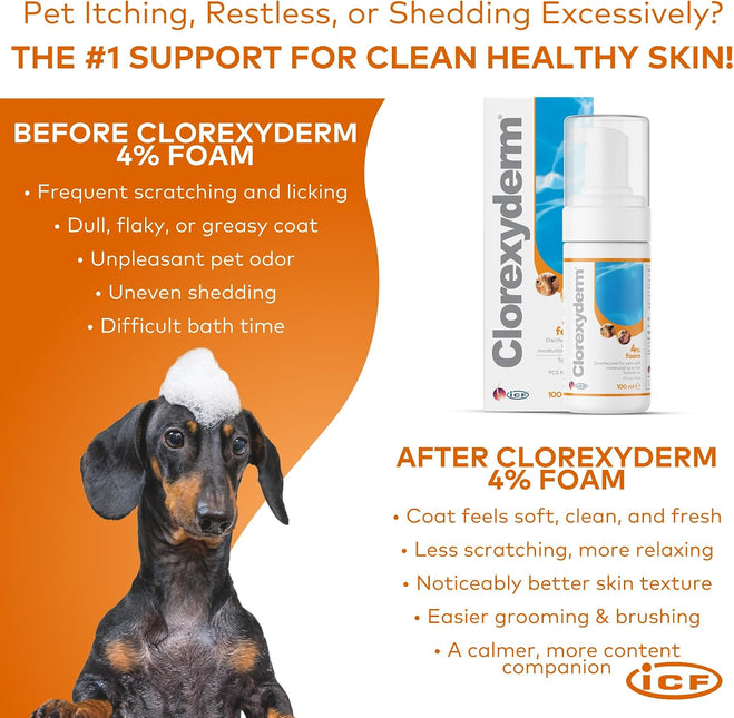 CLX 4% Chlorhexidine Dog & Cat Foam, No-Rinse Cleansing Mousse, 100 ml