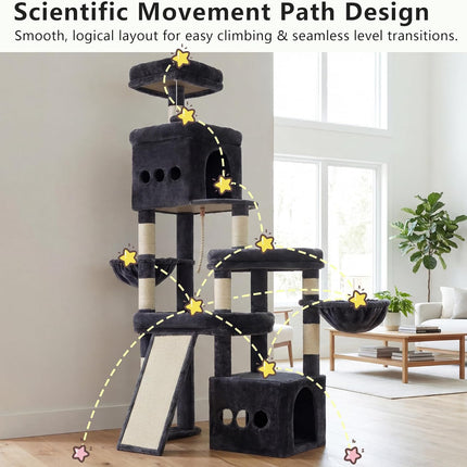 Heybly Cat Tree, 184 cm Anti-Tip Cat Tower for Large Cats, All-in-One,Smokey Grey