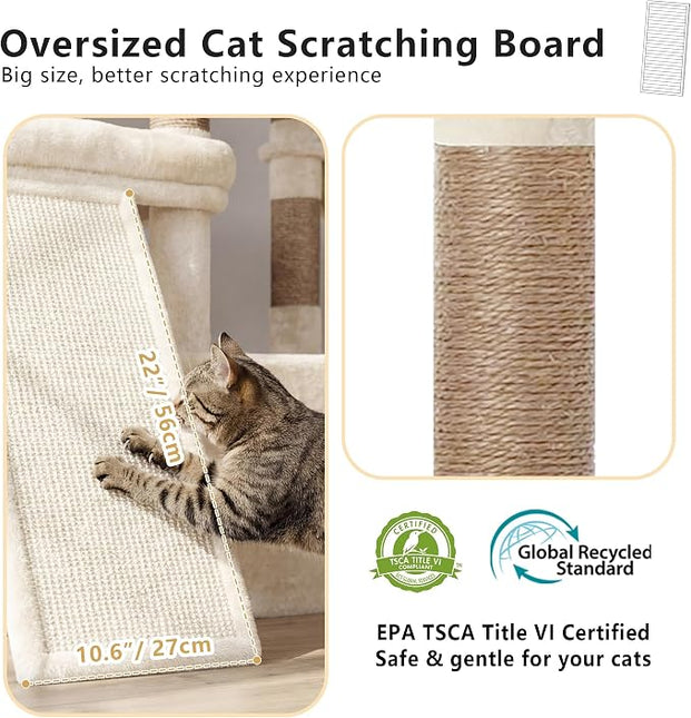 Heybly Cat Tree, 184 cm Anti-Tip Cat Tower for Large Cats, All-in-One,Beige