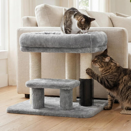 Heybly Cat Scratching Post with Grooming Brush & Gentle Step, HSP001SW Light Gray