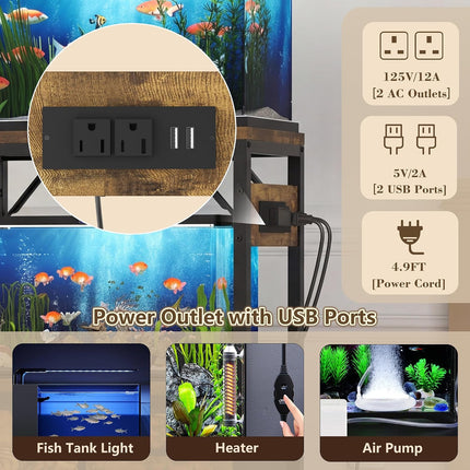 Heybly 5-10Gal Fish Tank Stand with Drawer, Power Outlet,200lbs HAS002SSR-1 |  20.5" × 10.2" Top, Rustic Brown