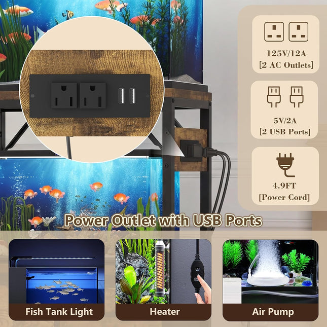 Heybly 5-10Gal Fish Tank Stand with Drawer, Power Outlet,200lbs HAS002SSR-1 |  20.5" × 10.2" Top, Rustic Brown
