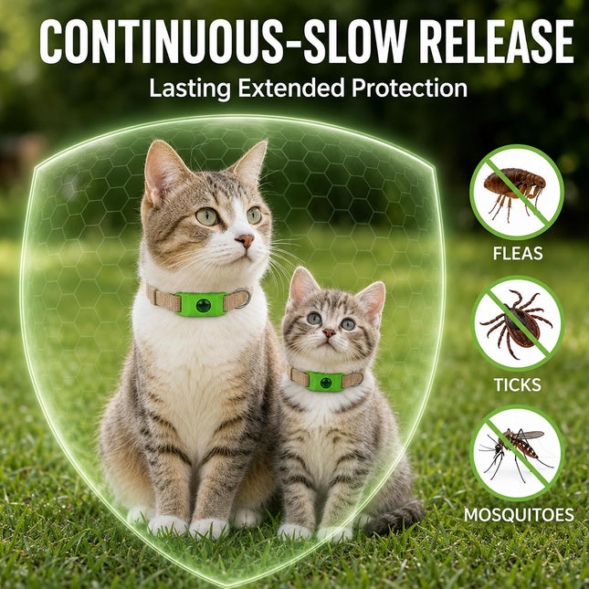 Natural Cat Tag for Flea & Tick Prevention, 1Pcs with 3Refill,Green
