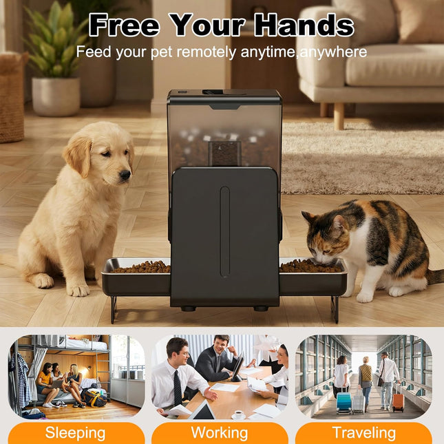 Advwin Automatic Cat Feeder with 5G WiFi for 2 Cats, Adjustable Height for Small Pets, Dual Bowls, 20 Cups/5L