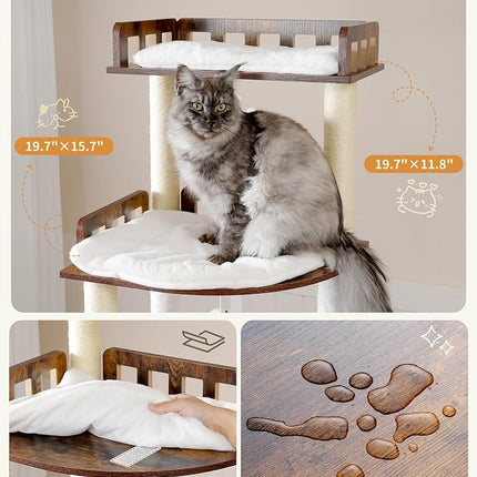 Heybly Cat Tree, 70.5 Inch Wood Tall Cat Tower for Large Indoor Cats with Extra , Rustic Brown
