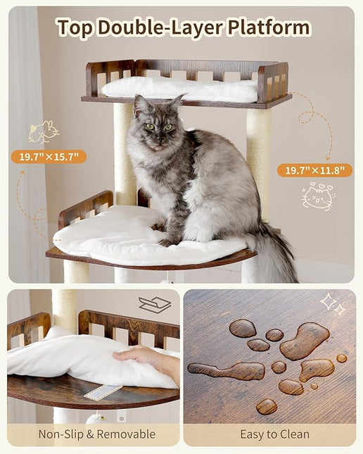 Heybly Cat Tree, 70.5 Inch Wood Tall Cat Tower for Large Indoor Cats with Extra , Rustic Brown