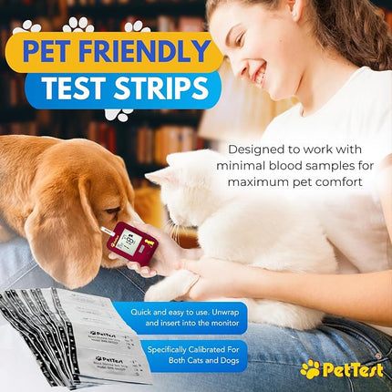 PetTest Blood Glucose Test Strips for Dogs & Cats, Individually Sealed, 50