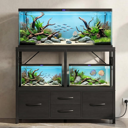 Heybly 40-50 Gal Fish Tank Stand with Drawer, Power Outlet, Black HAS004BK | Aquarium Stand, Heavy Duty, for Fish Tank, Turtle & Reptile Terrarium, 36.2" L × 18.1" Top, 660lbs (Top)+330lbs(Mid)